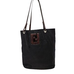 Fendi Vintage Zucca Tote Bag In Black Nylon And Leather Monogram